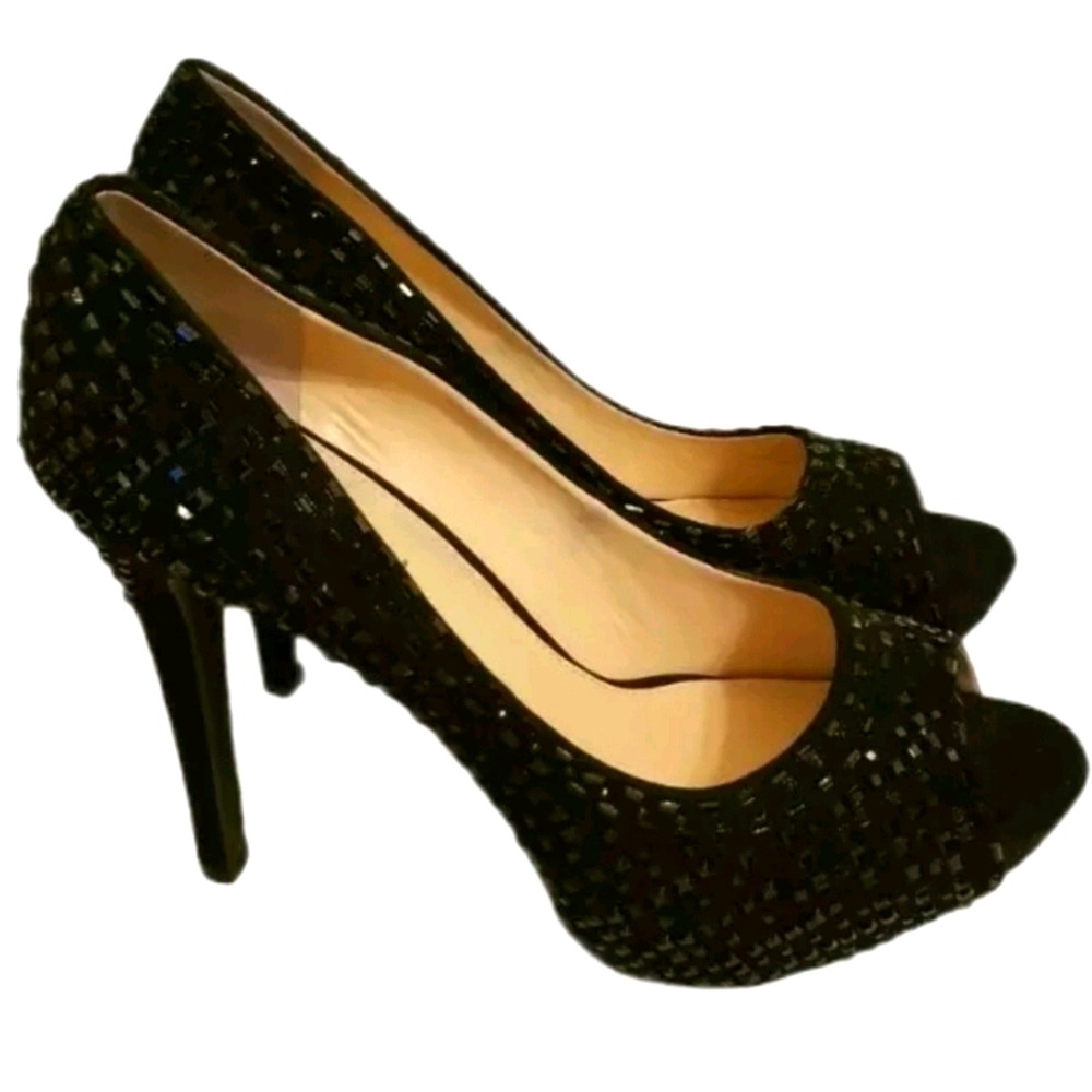 Gianna Bini Black Platform Peep Toe Stiletto 8.5